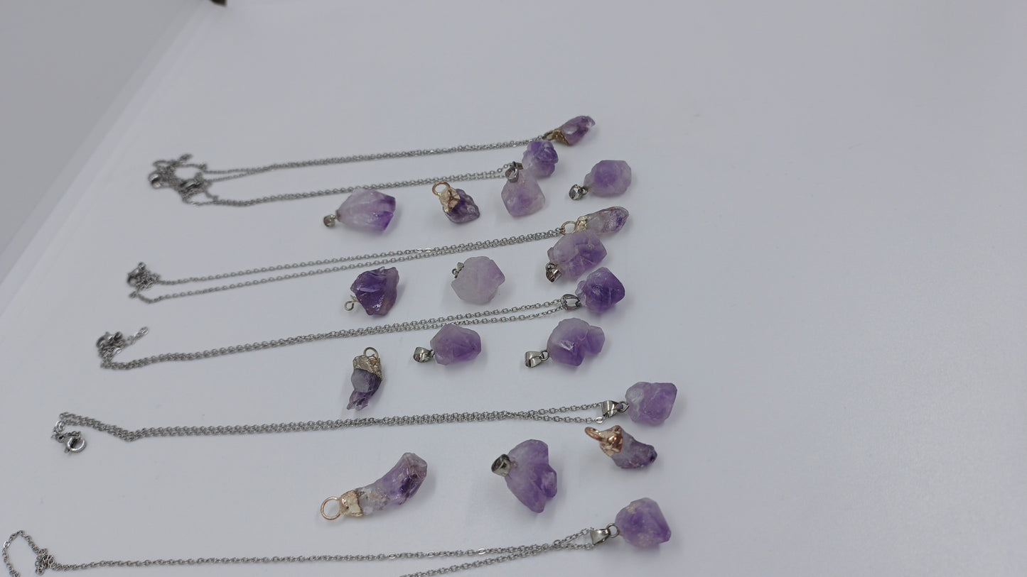 Ham Ametist Taşı Kolye